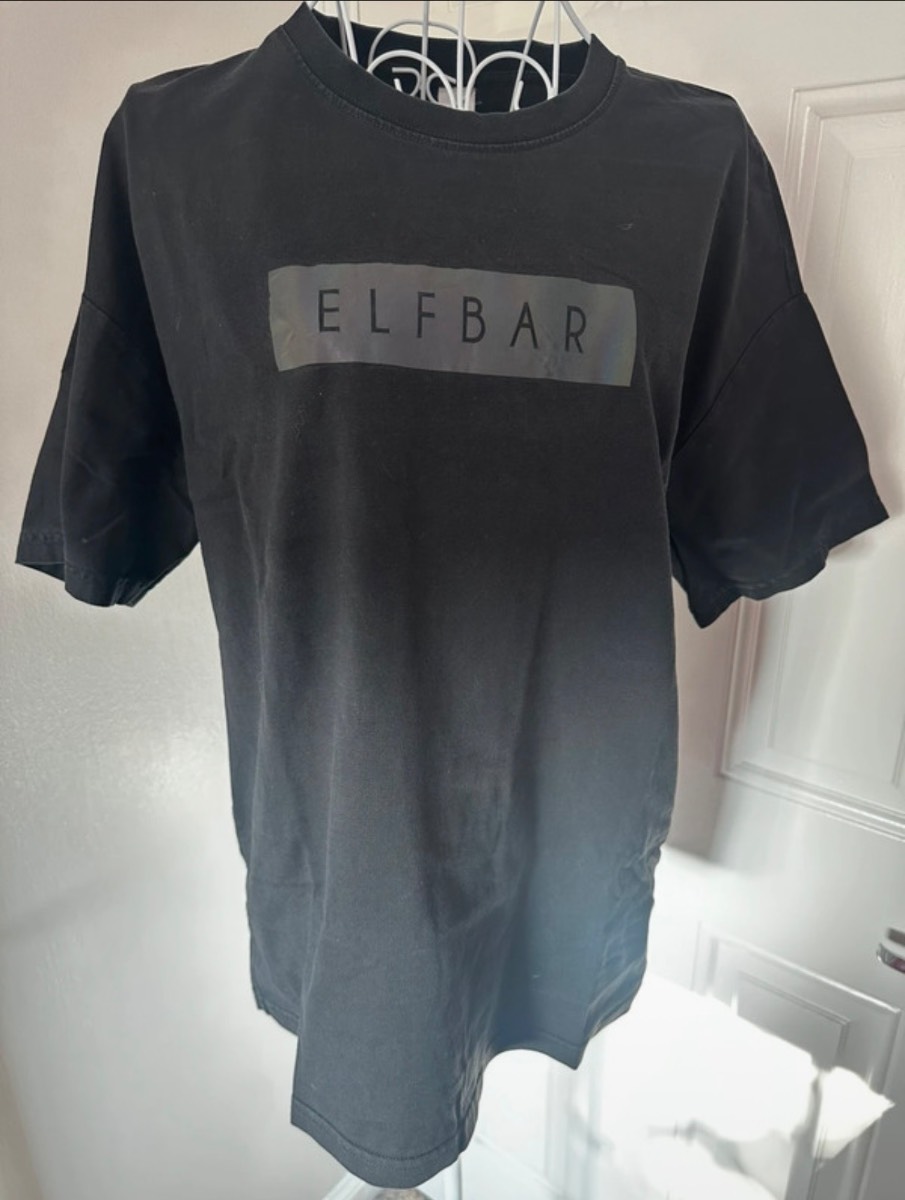 Plain Black with ELFBAR on the front and back Size medium