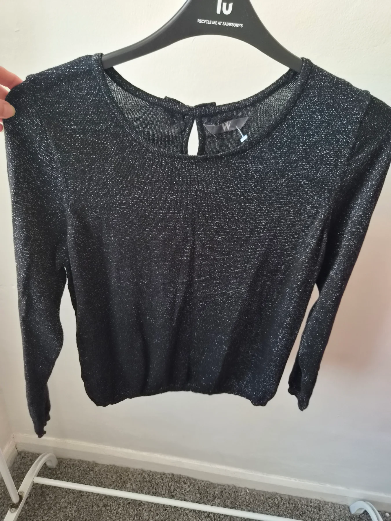 Black/silver glittery long sleeve top. Size 16 by BHS