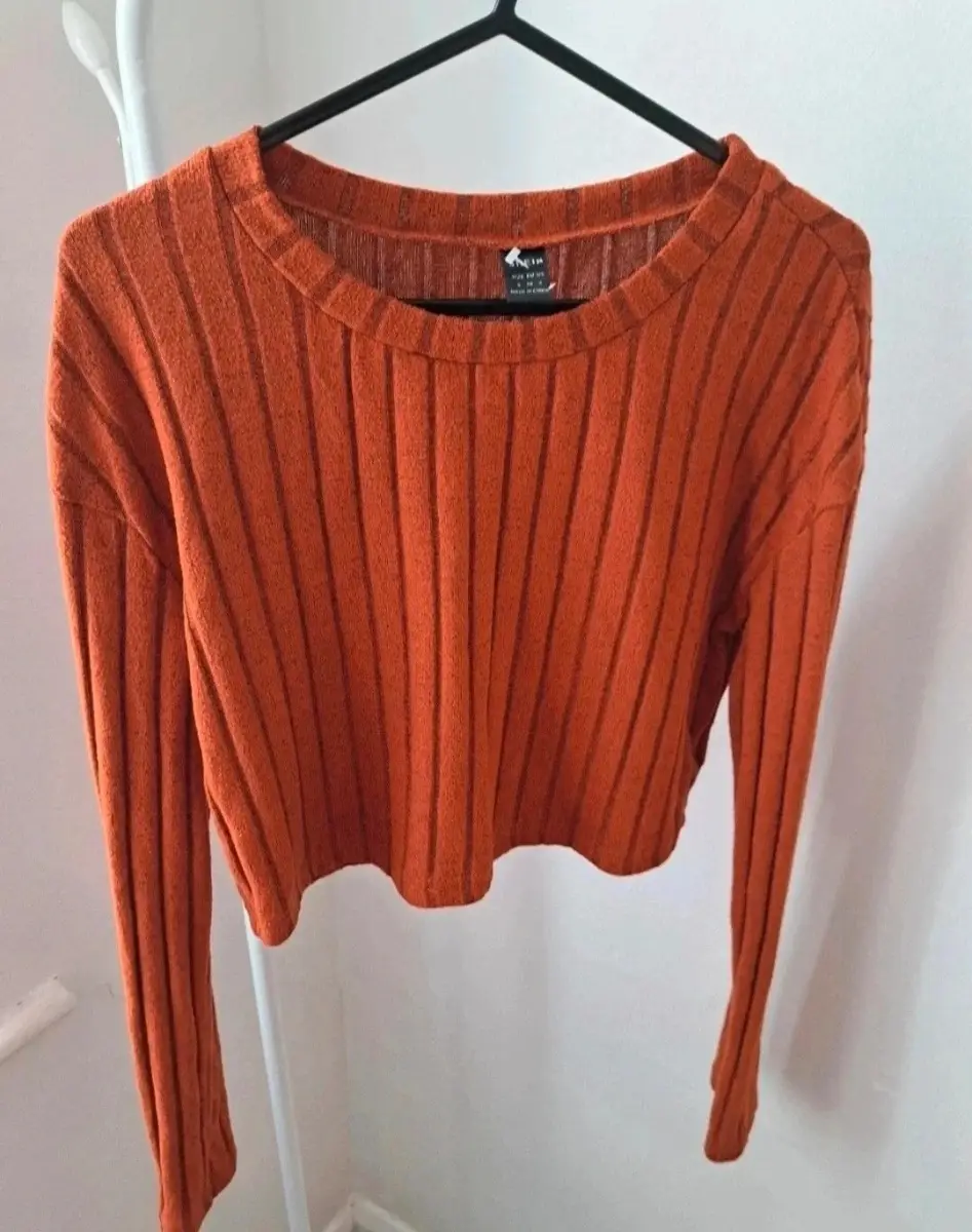 Burnt orange long sleeve cropped top. Size small by Shein