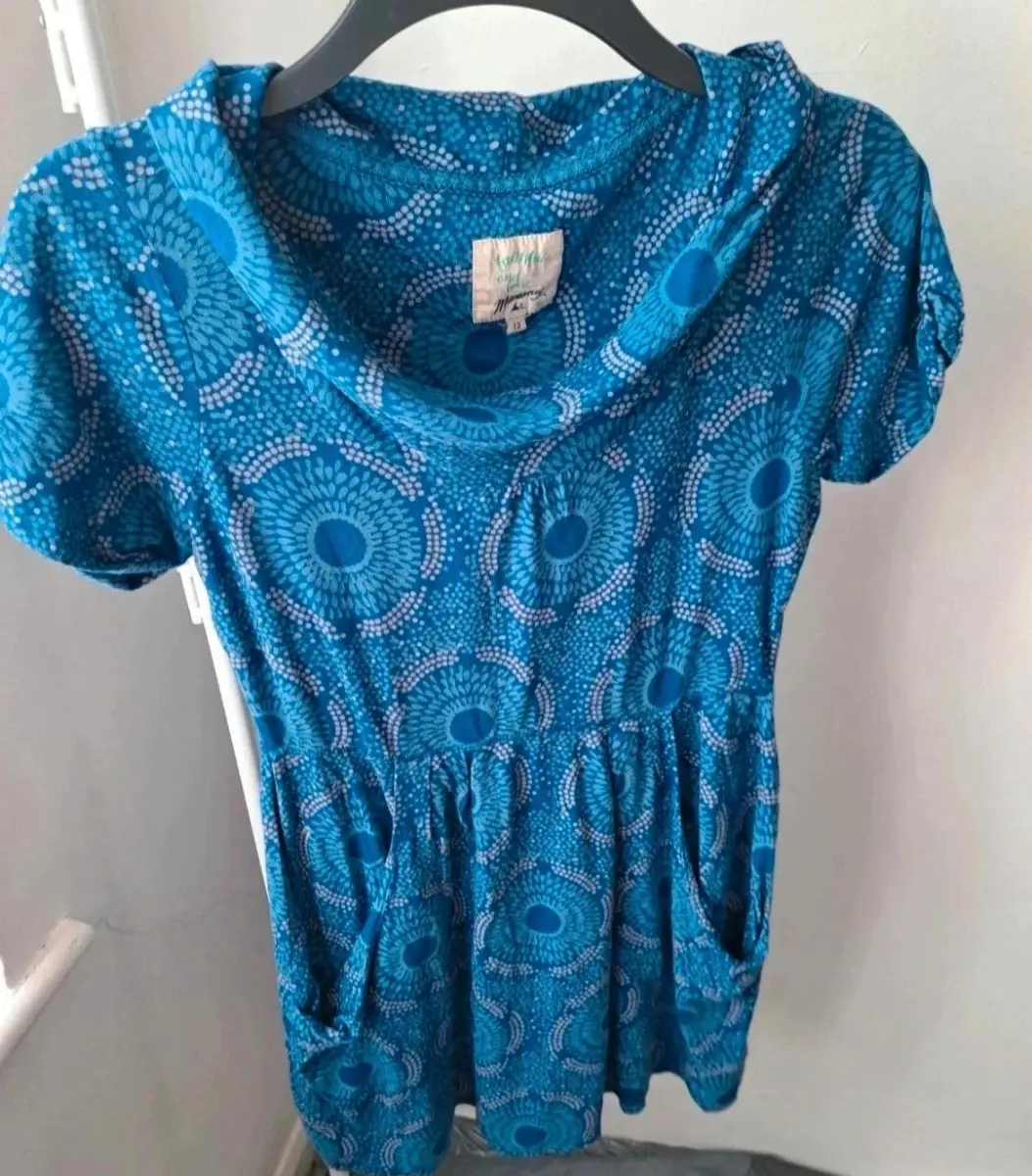 Blue patterned short sleeve dress. Size 12 by Debenhams