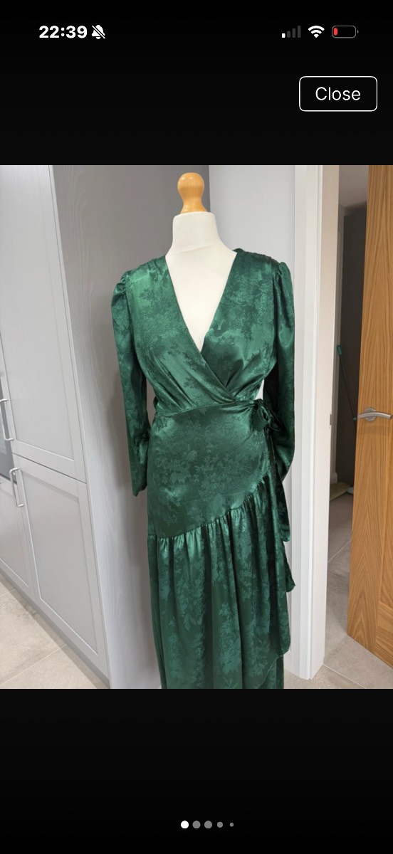 green satin jacquard wrap midi dress approx uk 10 12