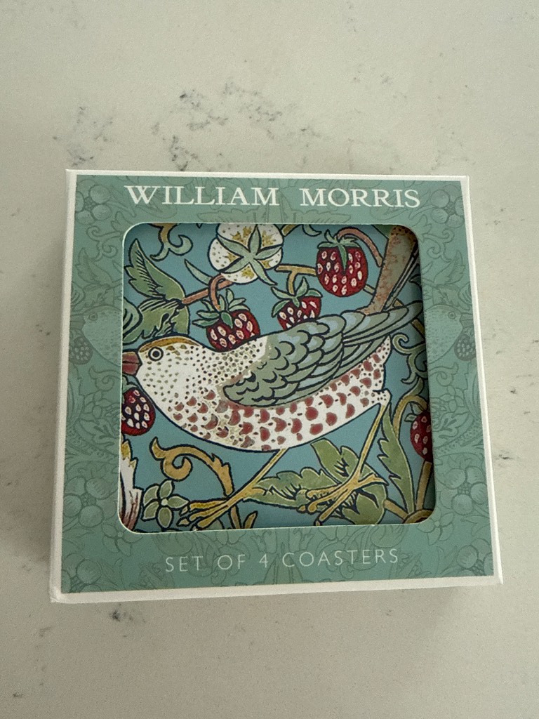 William Morris Strawberry Thief Set of 4 Coasters Gift Boxed New