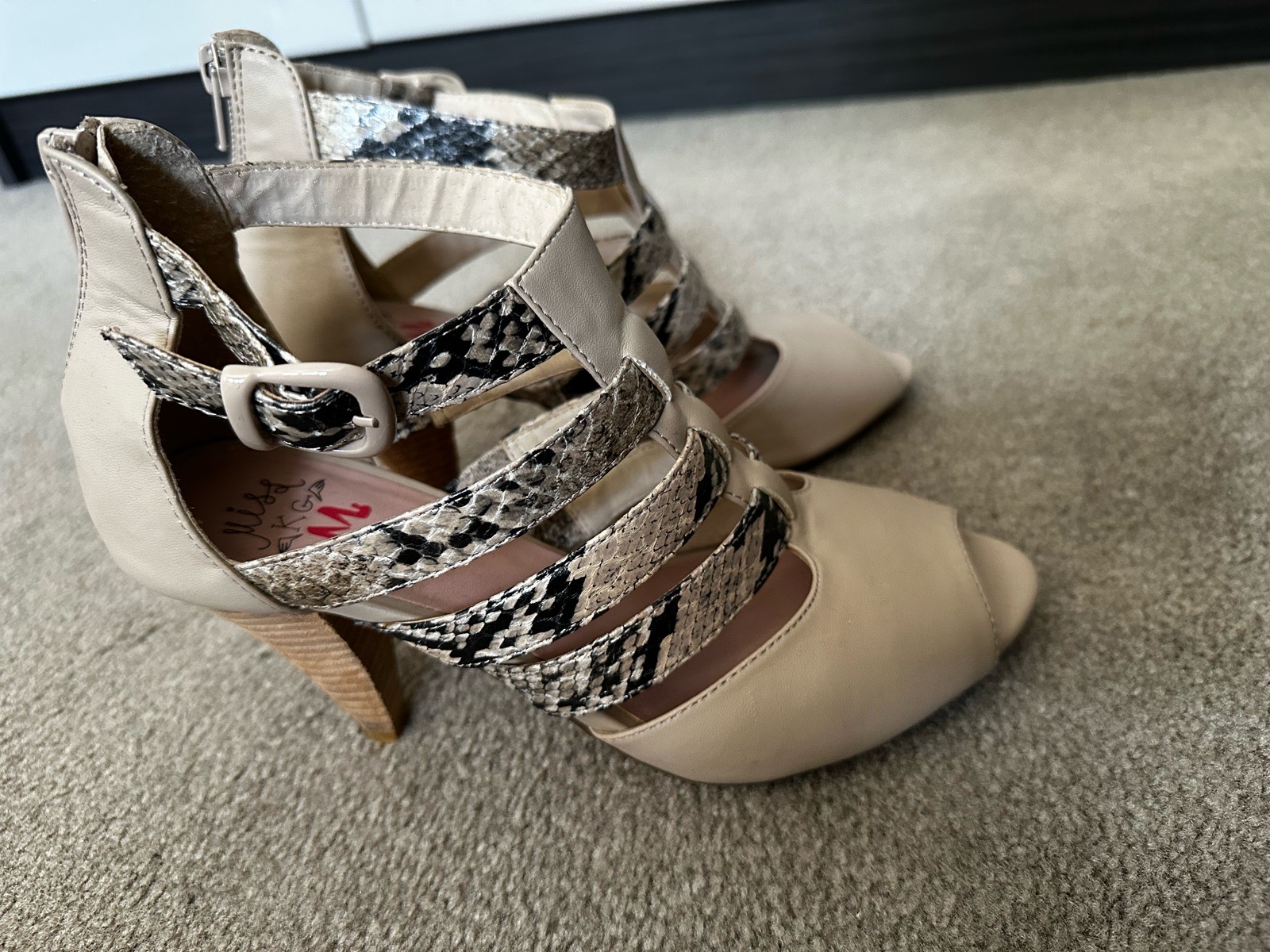 Miss KG heels Cream & Snake Print Strap Heels