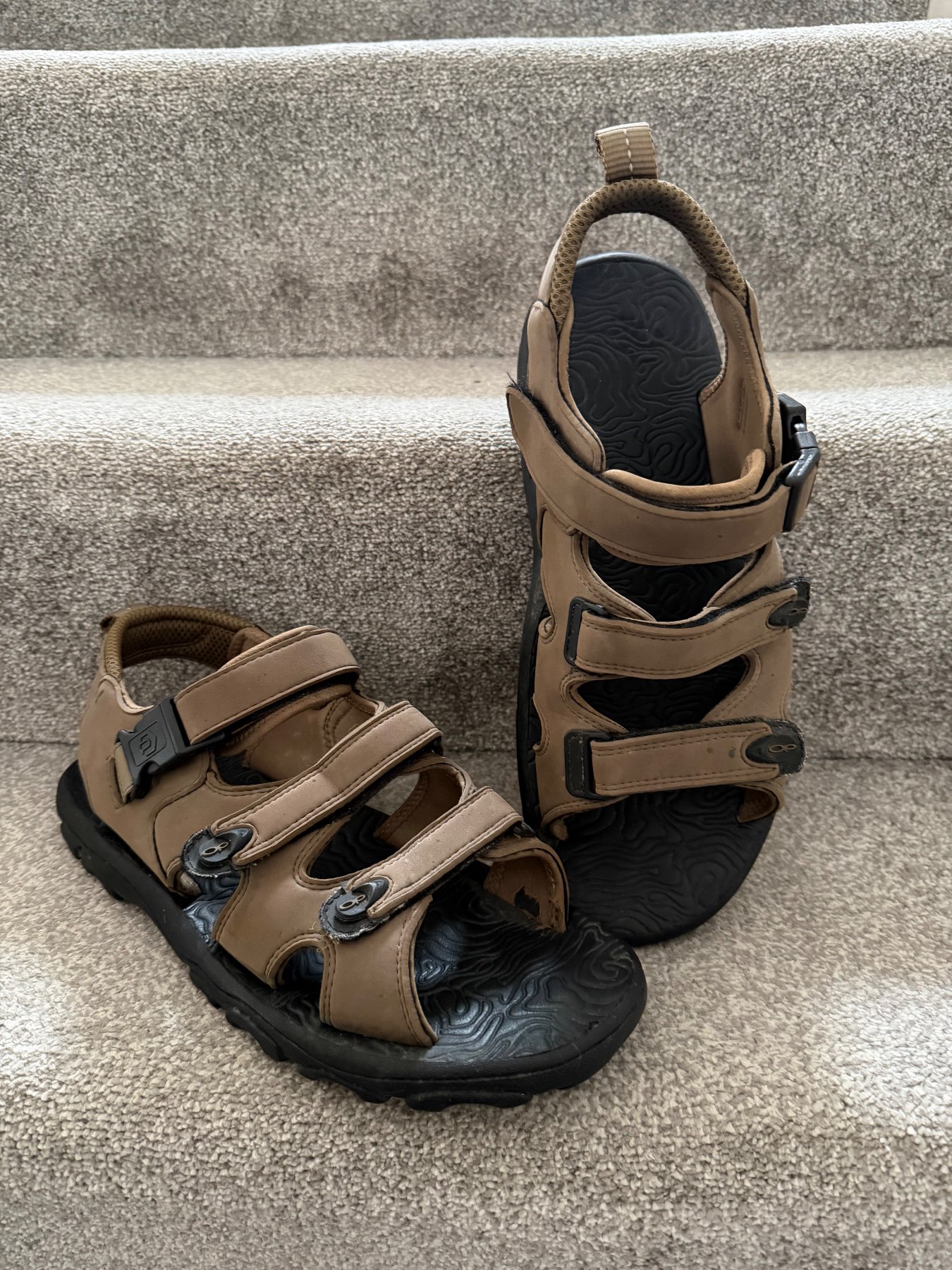 Men’s Brown Comfort Walking Sandals Adjustable Velcro Outdoor Casual