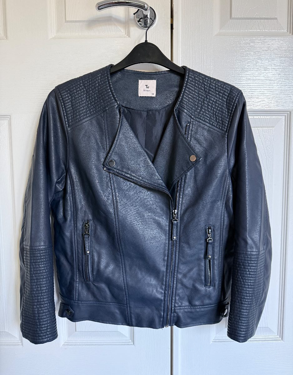 TU Navy Faux Leather Biker Jacket