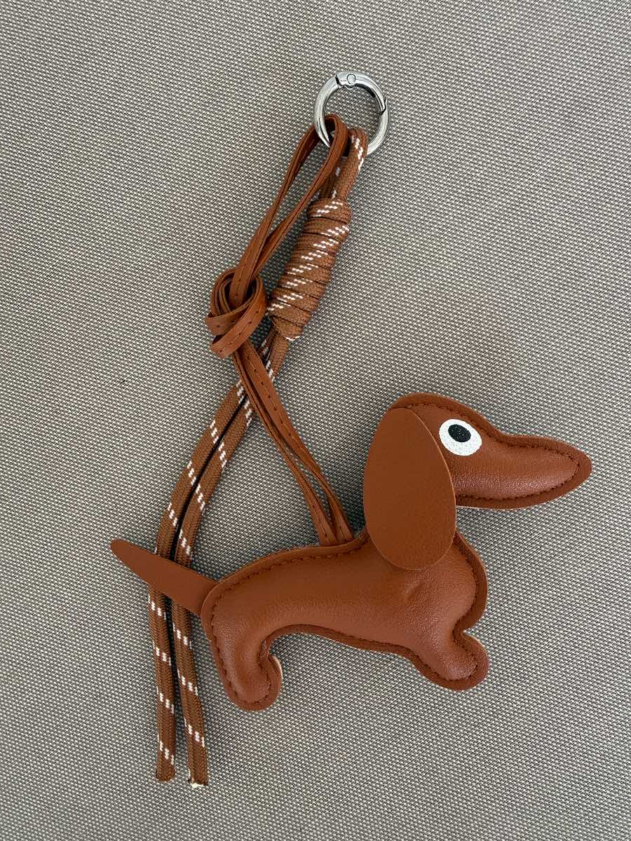 Brown Faux Leather Sausage Dog Bag Charm