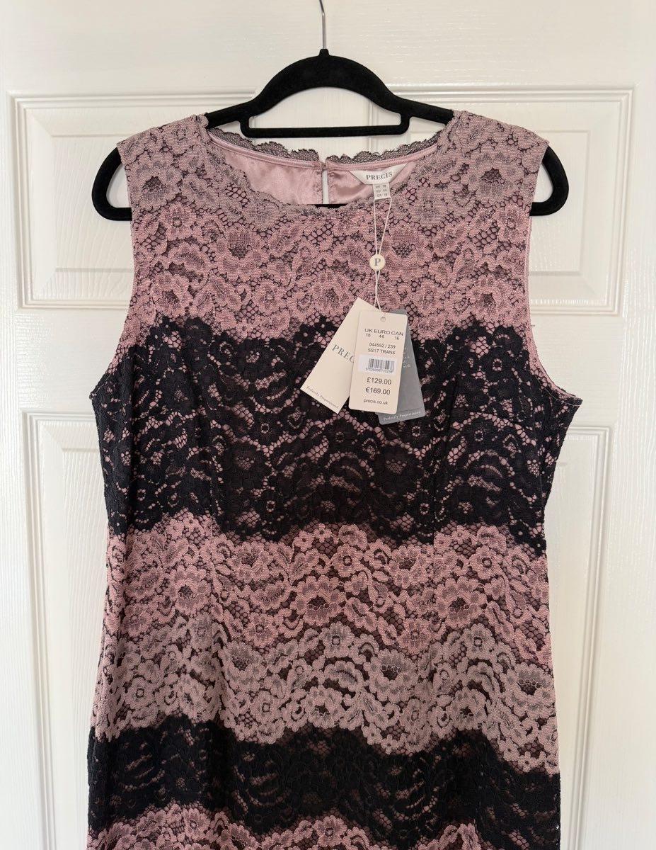Précis Rose Pink & Black Lace Shift Dress Size 18