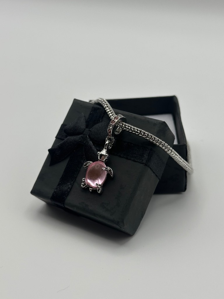 Murano Glass Pink Turtle Bracelet Charm
