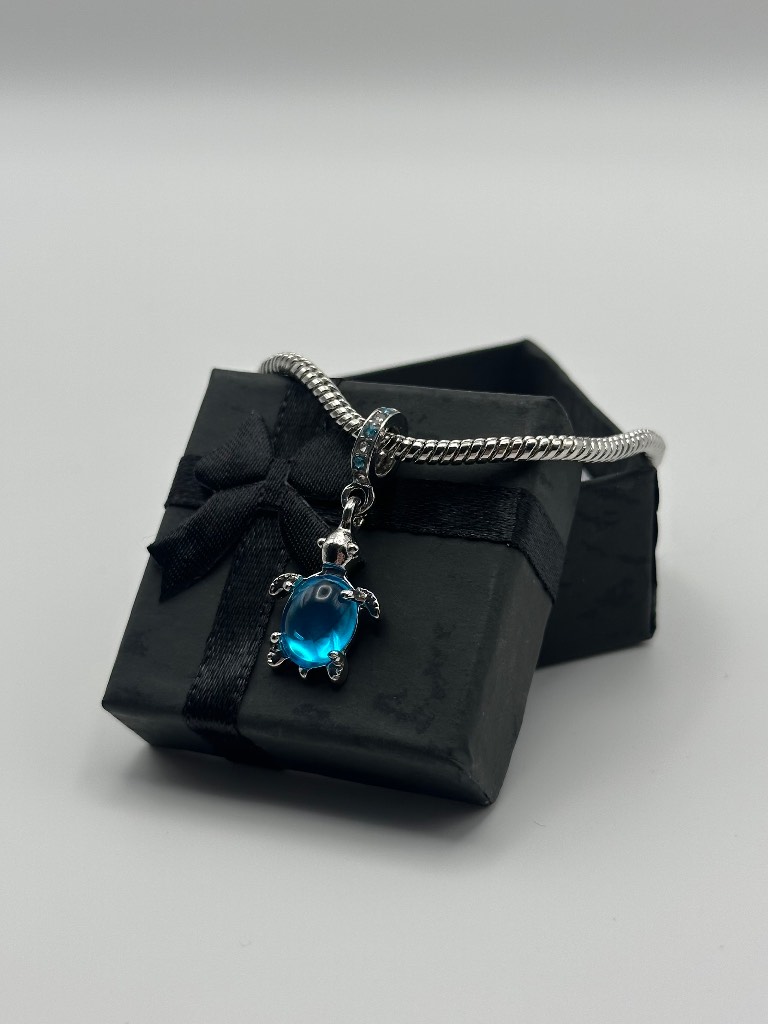 Murano Glass Blue Turtle Bracelet Charm