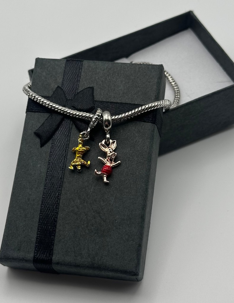 Disney Winnie The Pooh Piglet & Tigger Dangle Bracelet Charms Set x2