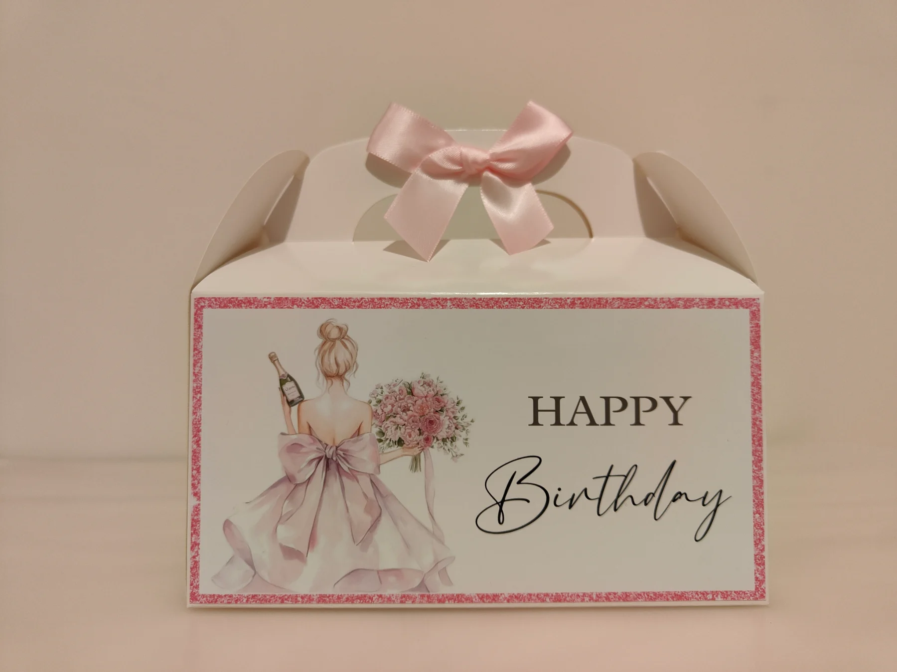 Birthday gift box lady with champagne and flowers