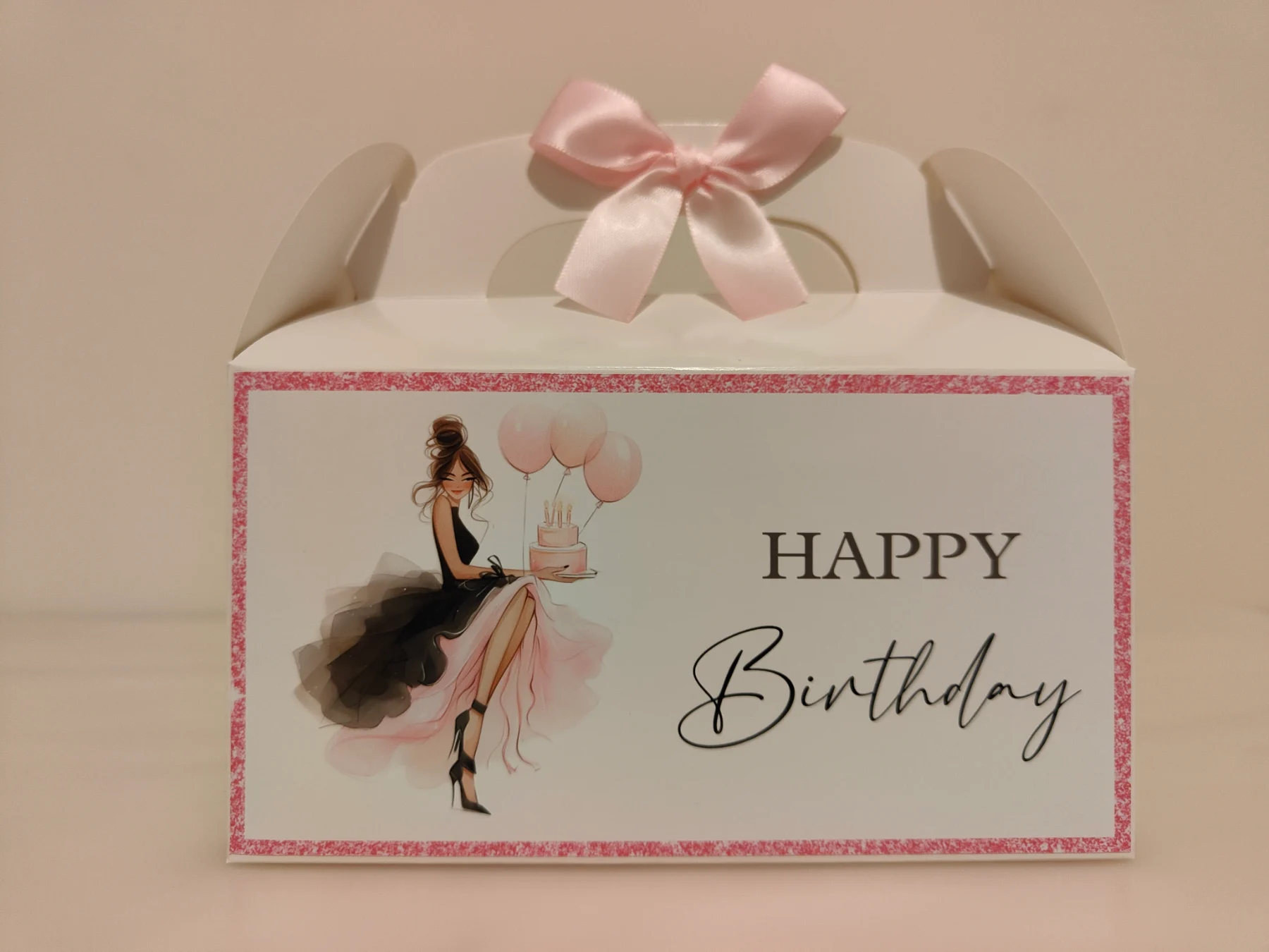Birthday gift box girl with balloons