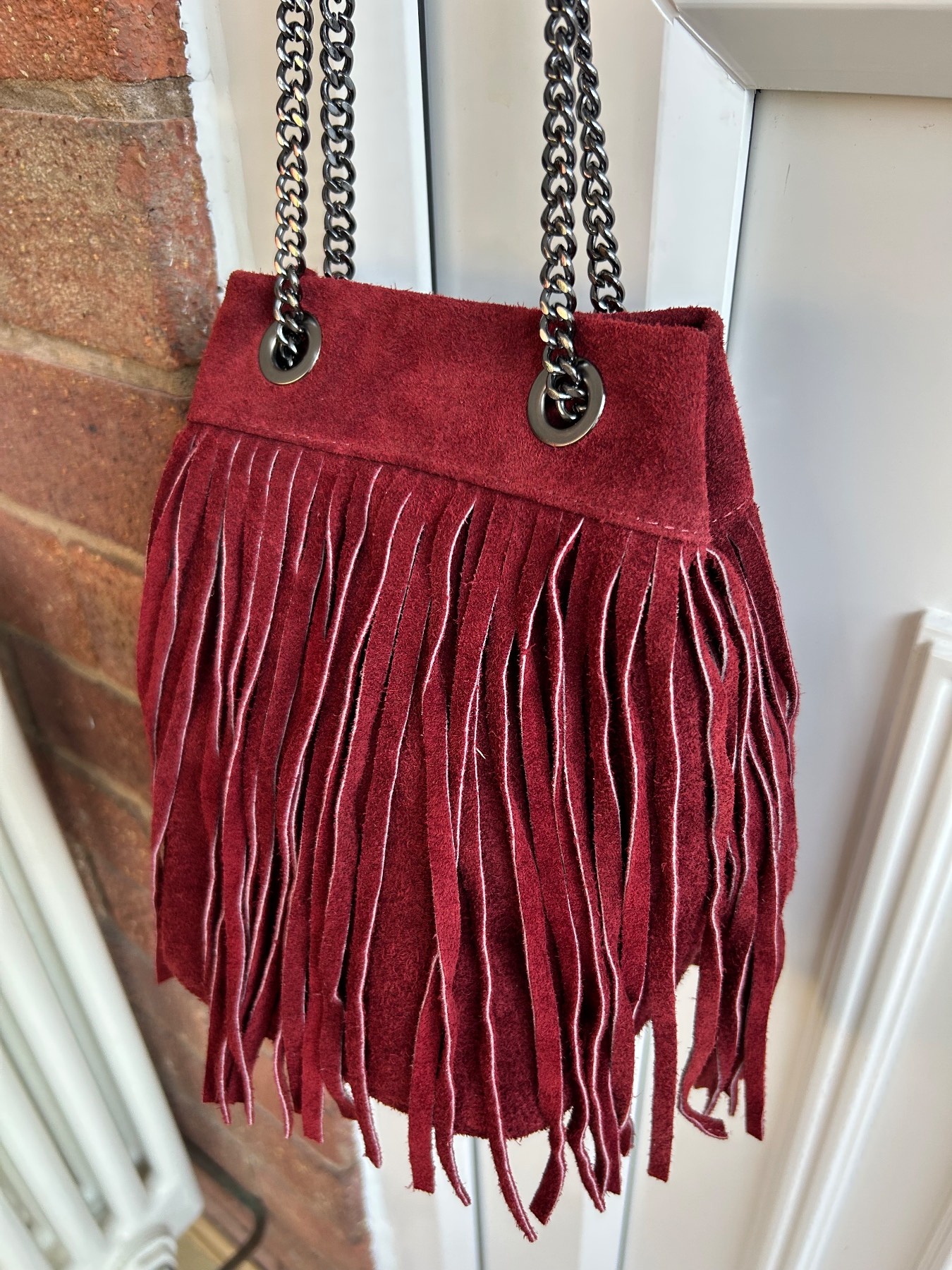 Real Suede Leather Tassel Bag