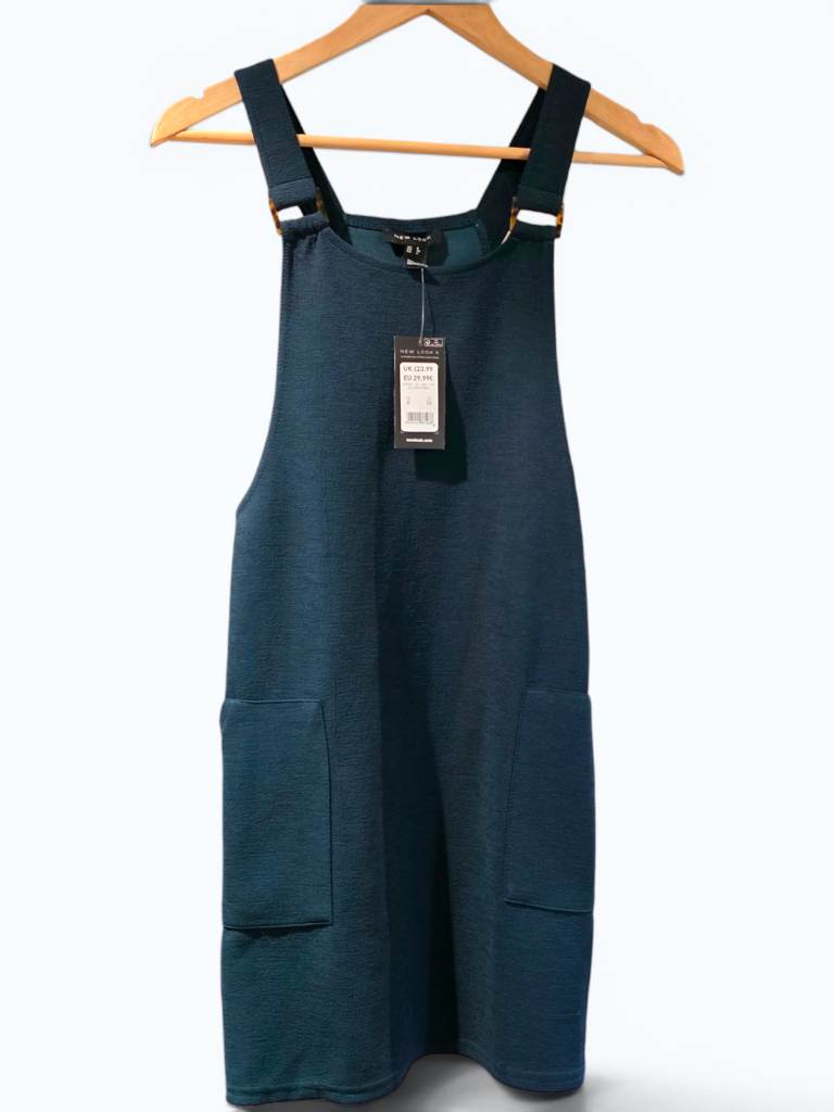 New Look Dark Green/Blue Pinafore Dress UK 8 Sleeveless Pocket Dress BNWT