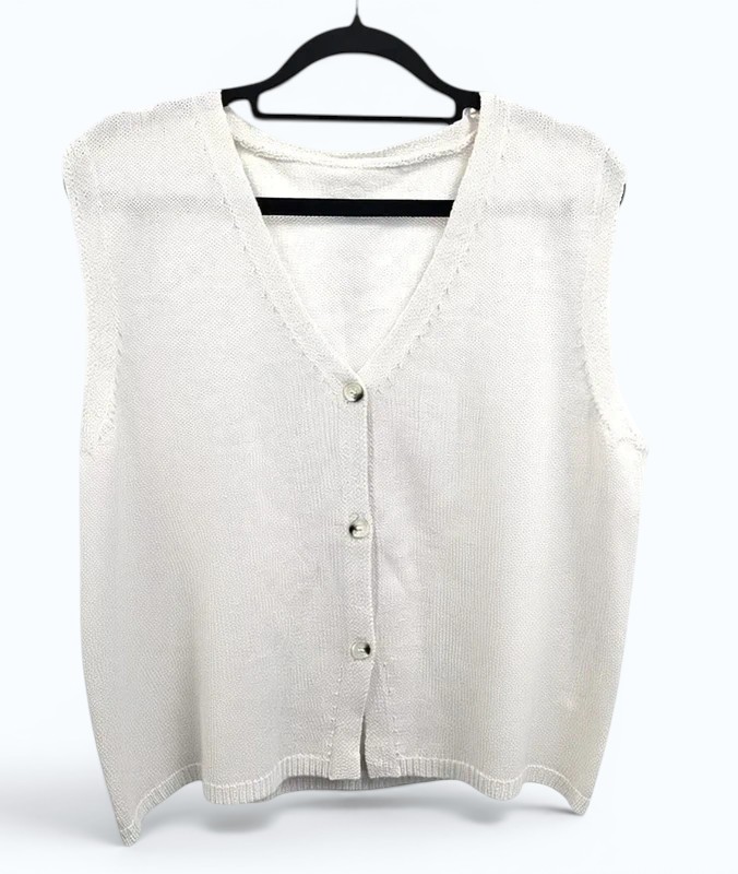 Cream Knit Waistcoat L Old Money Neutral Vest Top