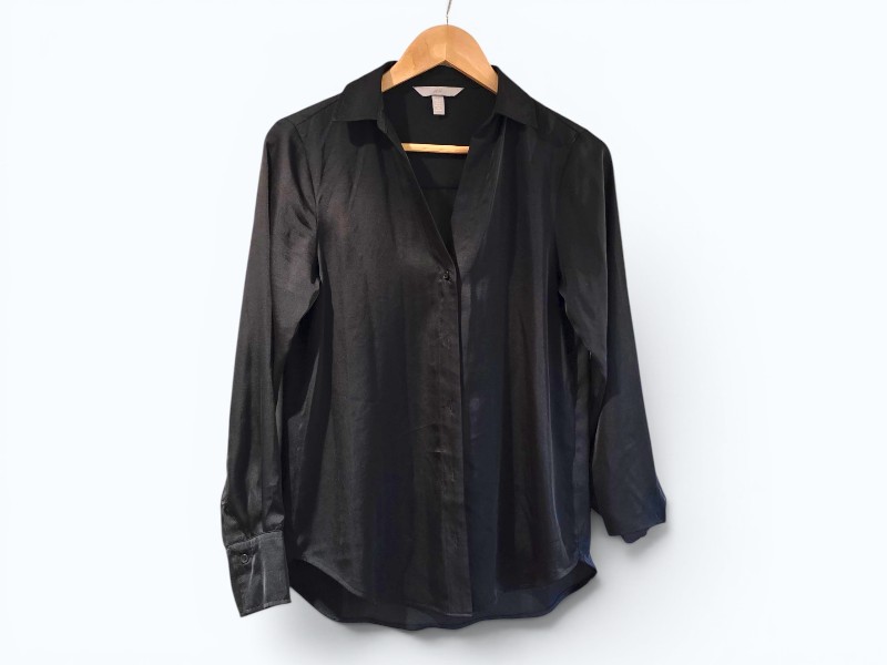 H&M Black Satin Shirt Blouse Size XS