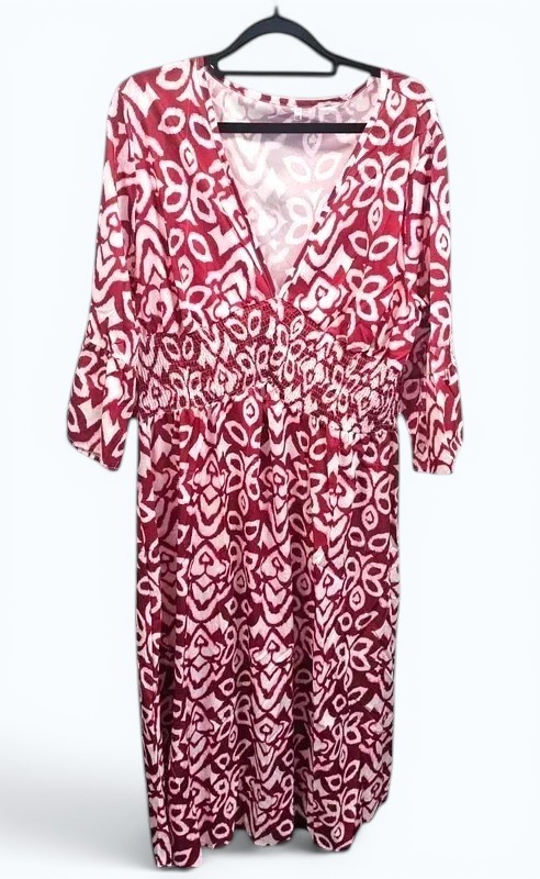 Red Floral Midi Dress UK 18 20 Boho Holiday Summer Dress