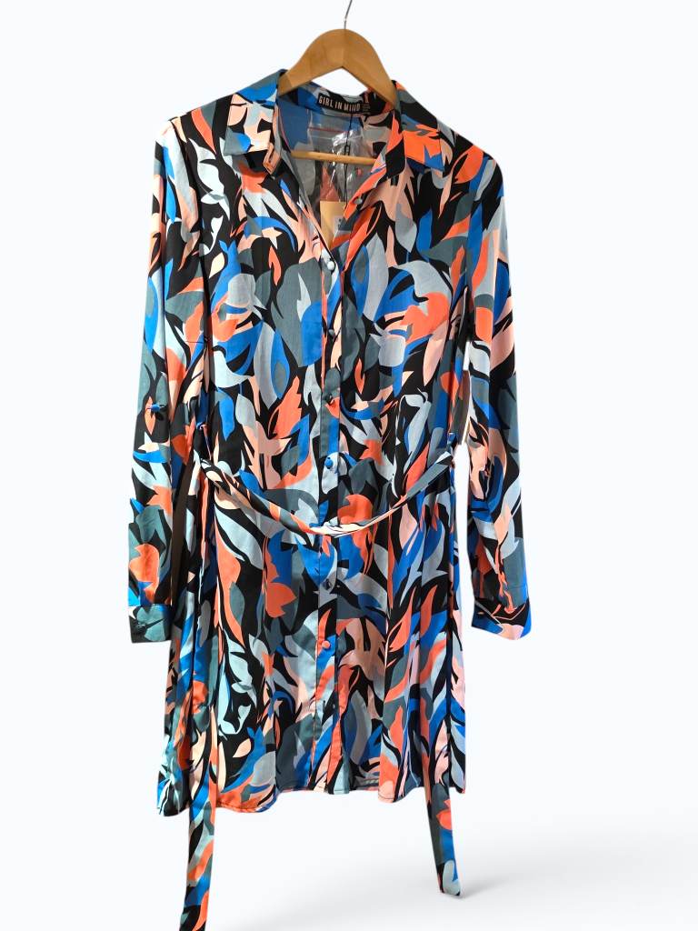 Girl In Mind Alaiya Abstract Print Shirt Dress UK 10 BNWT Tie Waist