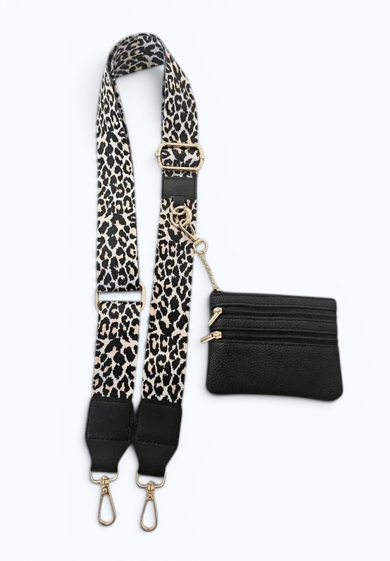 Leopard Print Bag Strap With Zipper Pouch Interchangeable Handbag Strap
