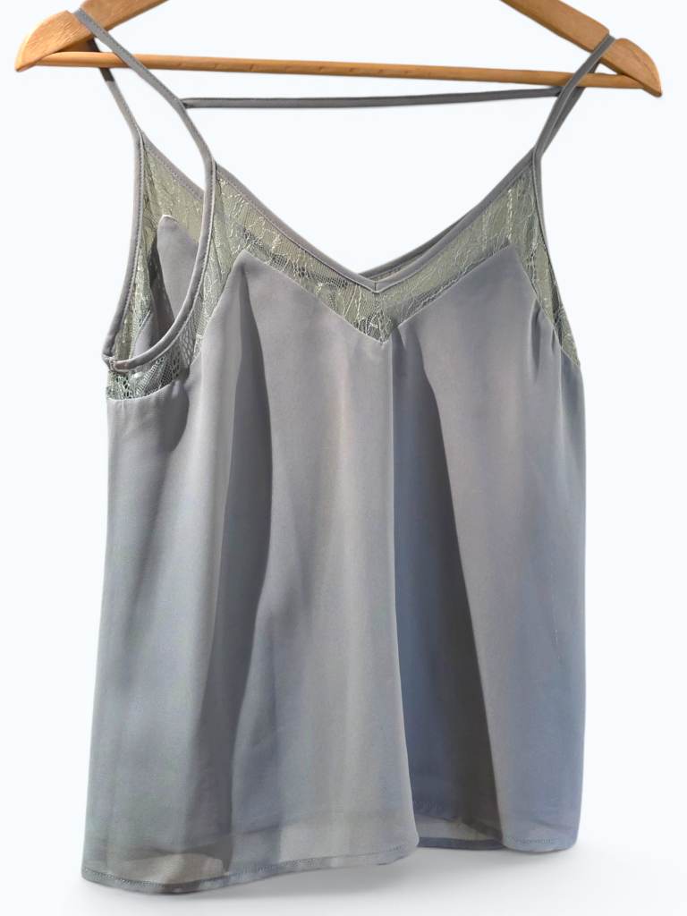 New Look Blue/Grey Lace Panel Cami Top UK 10 BNWT Strappy Chiffon Vest
