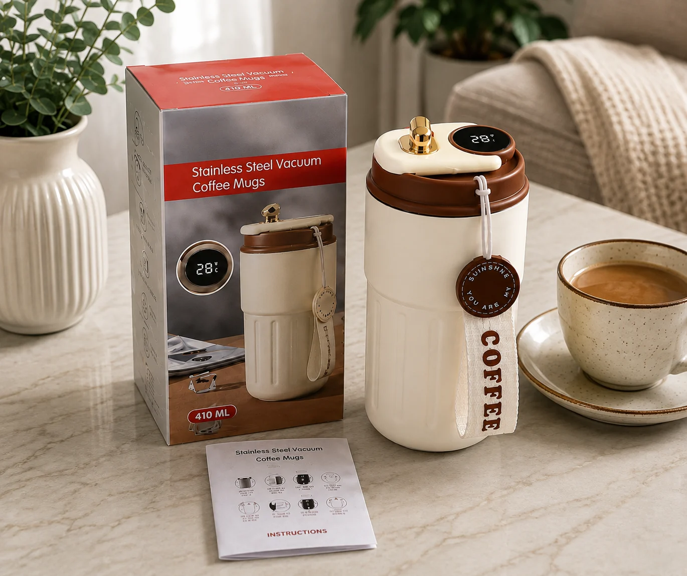 410ml LED Temperature Display Mug – Stainless Steel Insulated Travel Cup