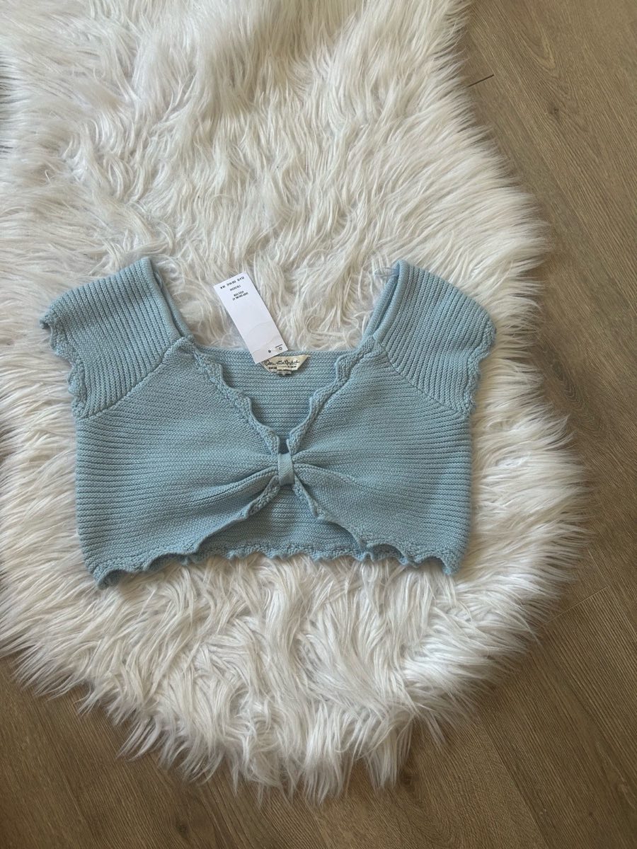 Miss Selfridge Blue Knit Crop Top Size M BNWT Bow Front Y2K Coquette