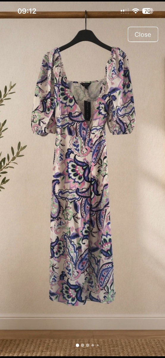 New Look Paisley Print Wrap Midi Dress Size 12 – Puff Sleeve Pink Purple – BNWT