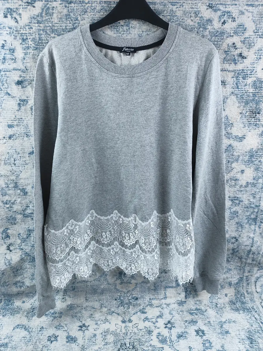Japonica London Grey Lace Hem Sweatshirt Crewneck Size ML Cotton