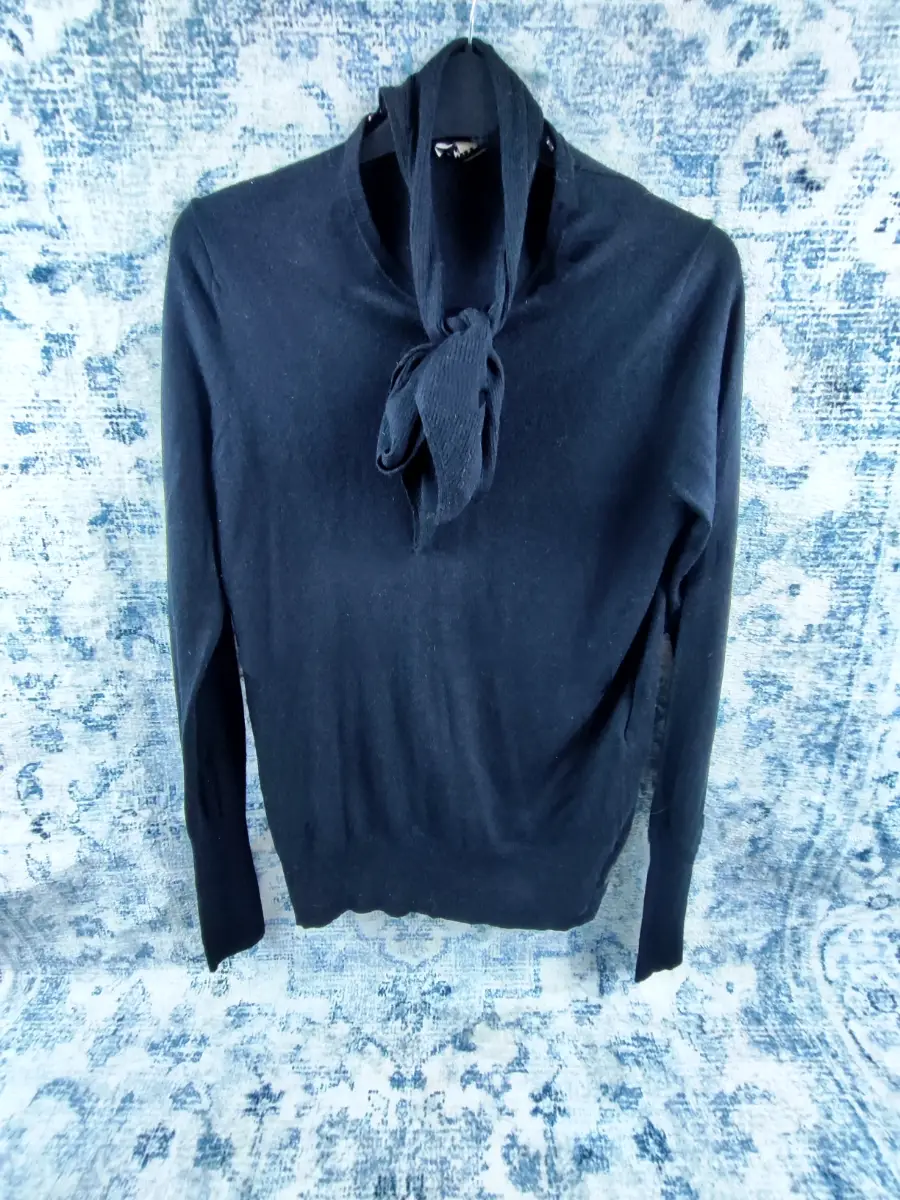 Whistles Black Tie-Neck Wool Blend Jumper UK 10