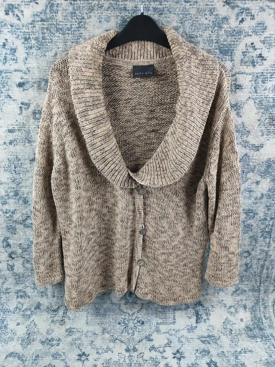 Alex & Co. Beige Marl Shawl Collar Knit Cardigan Sweater | Size UK 18 EUR 44
