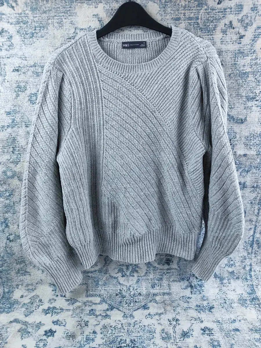 Marks & Spencer Grey Diagonal Ribbed Puff Sleeve Jumper  UK 16