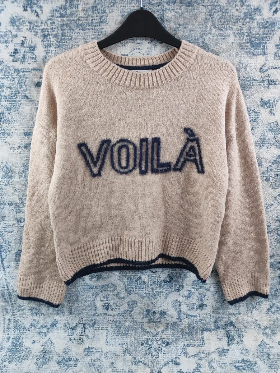 Tu Beige "VOILÀ" Slogan Knit Jumper - Size 8