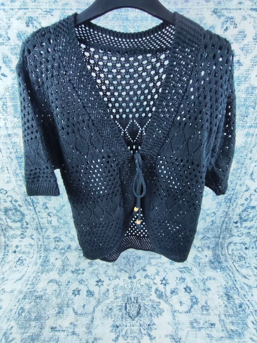 Black Crochet Knit Festival Cardigan Shrug Ibiza Boho