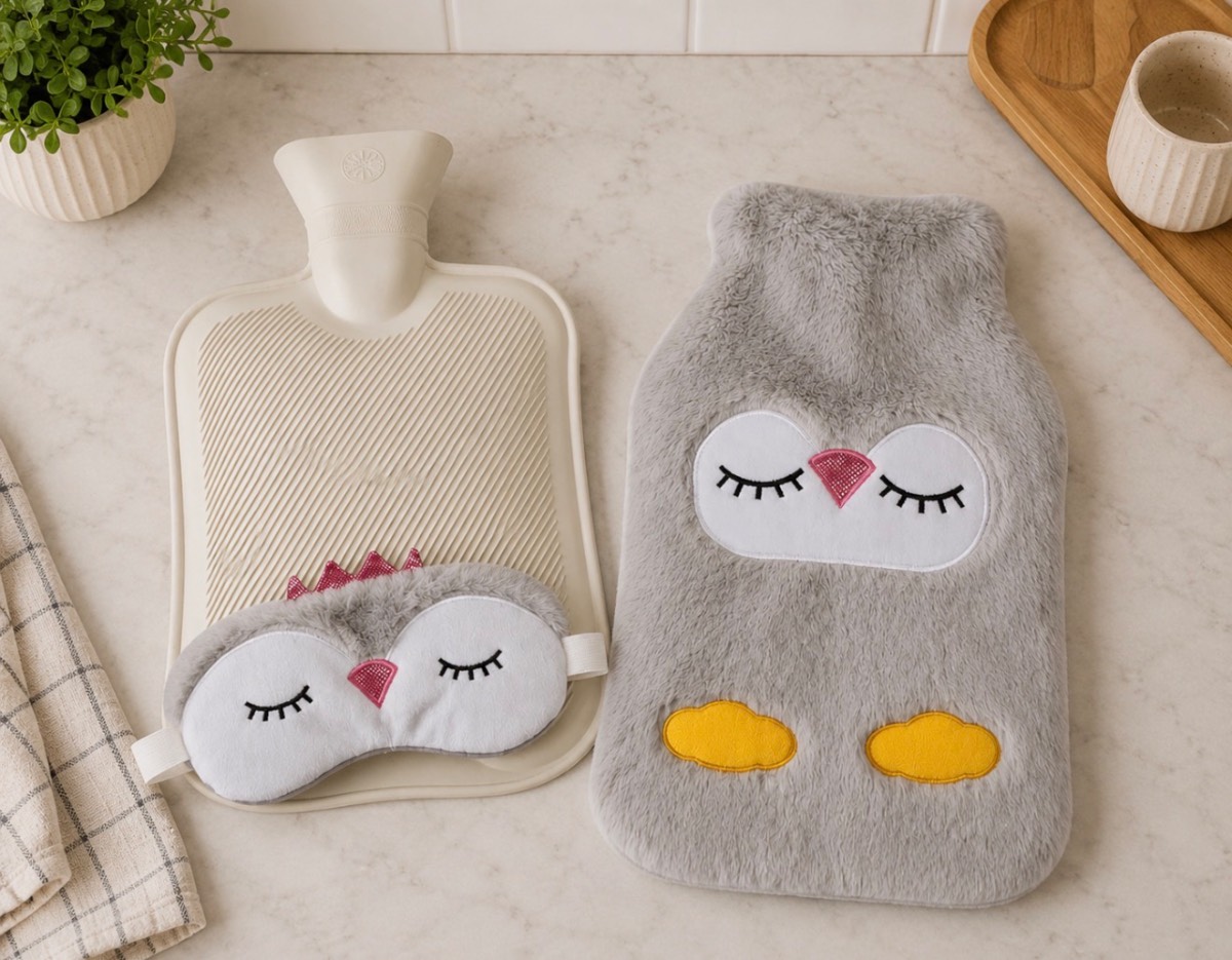 LKH 2L Hot Water Bottle Set with Plush Faux Fur Cover & Eye Mask