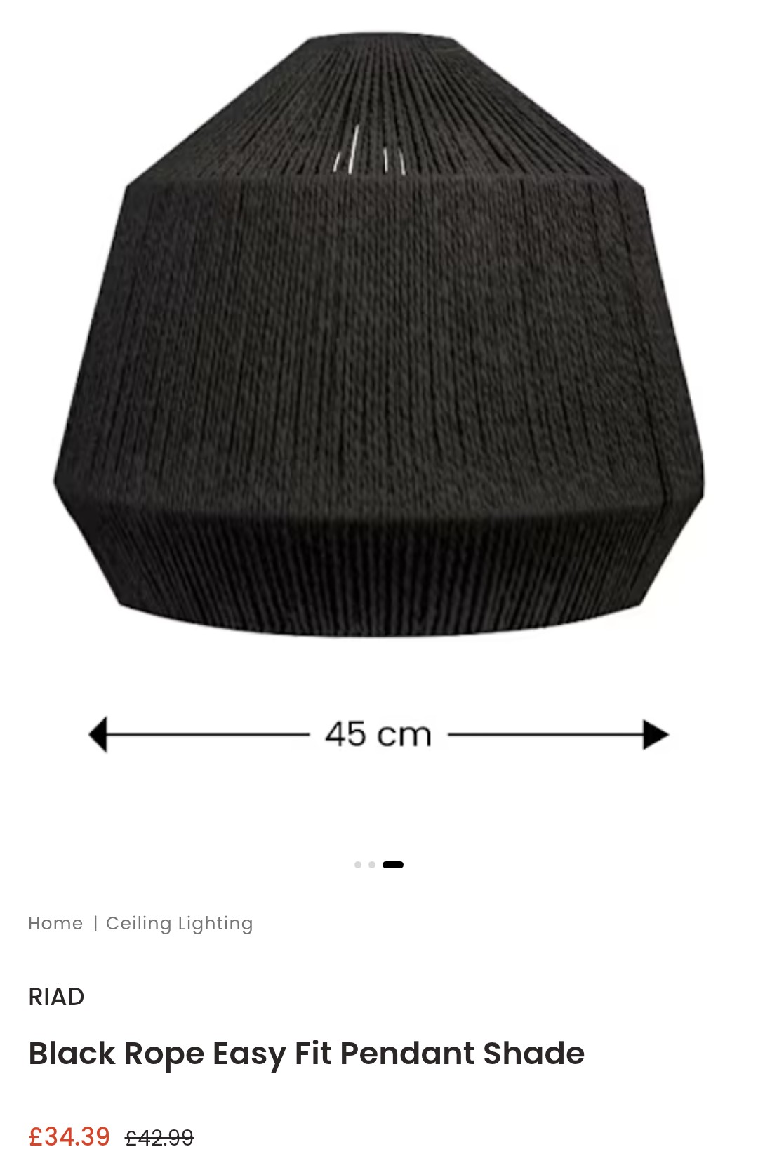 Value lights Black Rope Easy Fit Pendant Shade