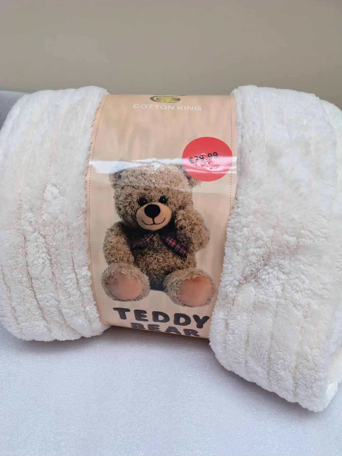 Cotton King large teddy bear throw in cream