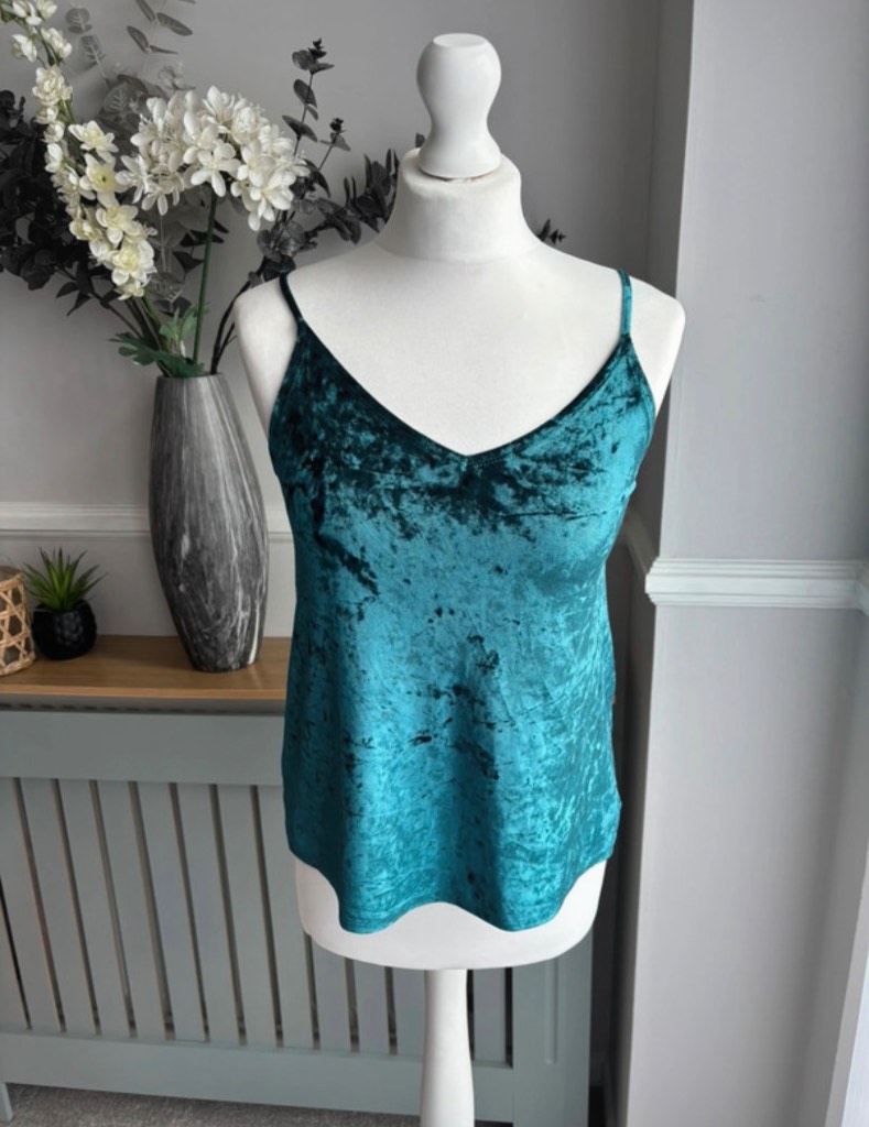 Hollister teal crushed velvet cami top size small