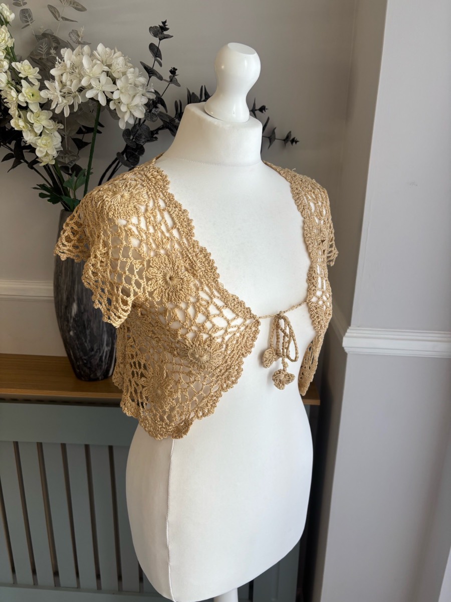 Handmade crocheted beige floral bolero size small