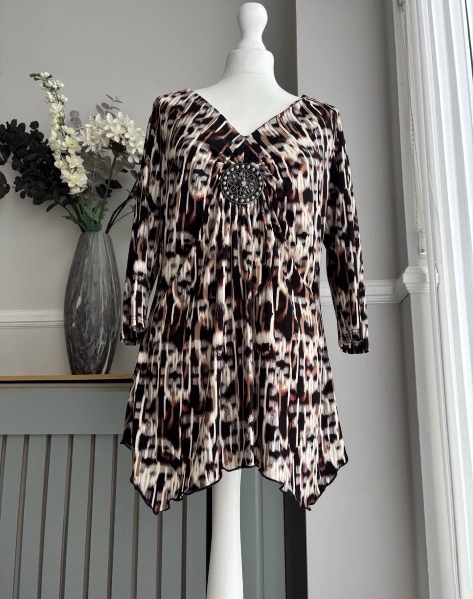 Kaleidoscope y2k 2000s long top / dress with brooch size 12-14