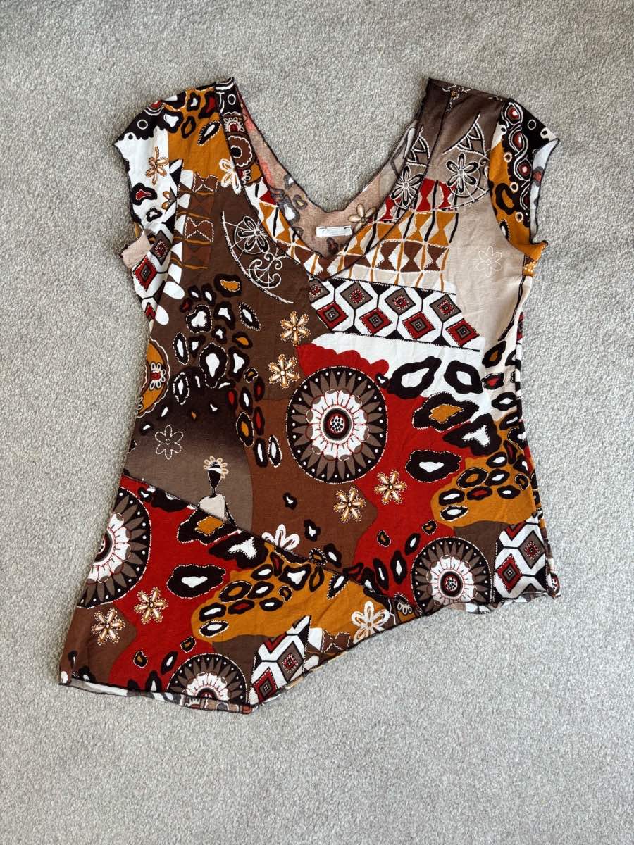 Vintage tribal printed mesh top size small