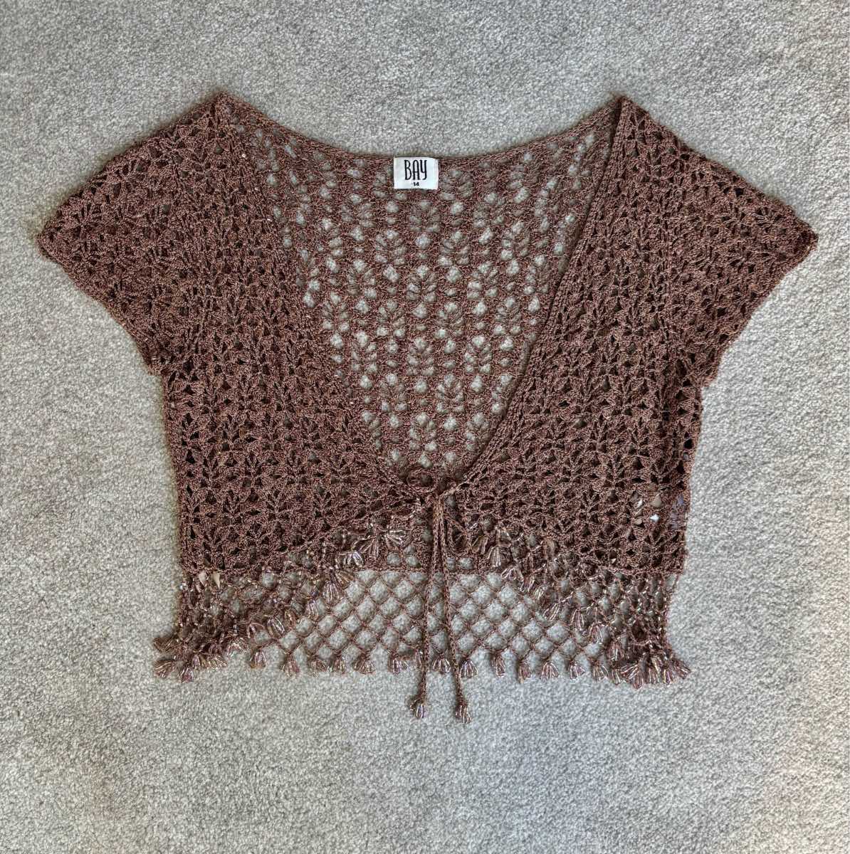 Vintage Bay crocheted beaded bolero, shrug / tie up top size 14