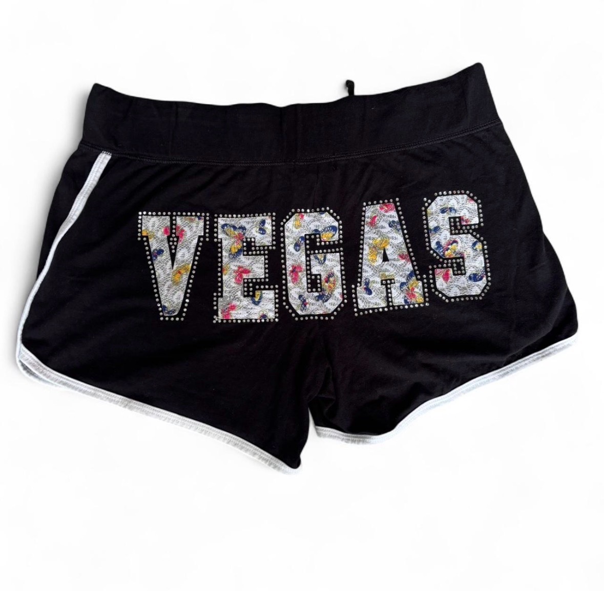 Y2K 2000s Las Vegas embroidered black and white hot pants size uk 10/12