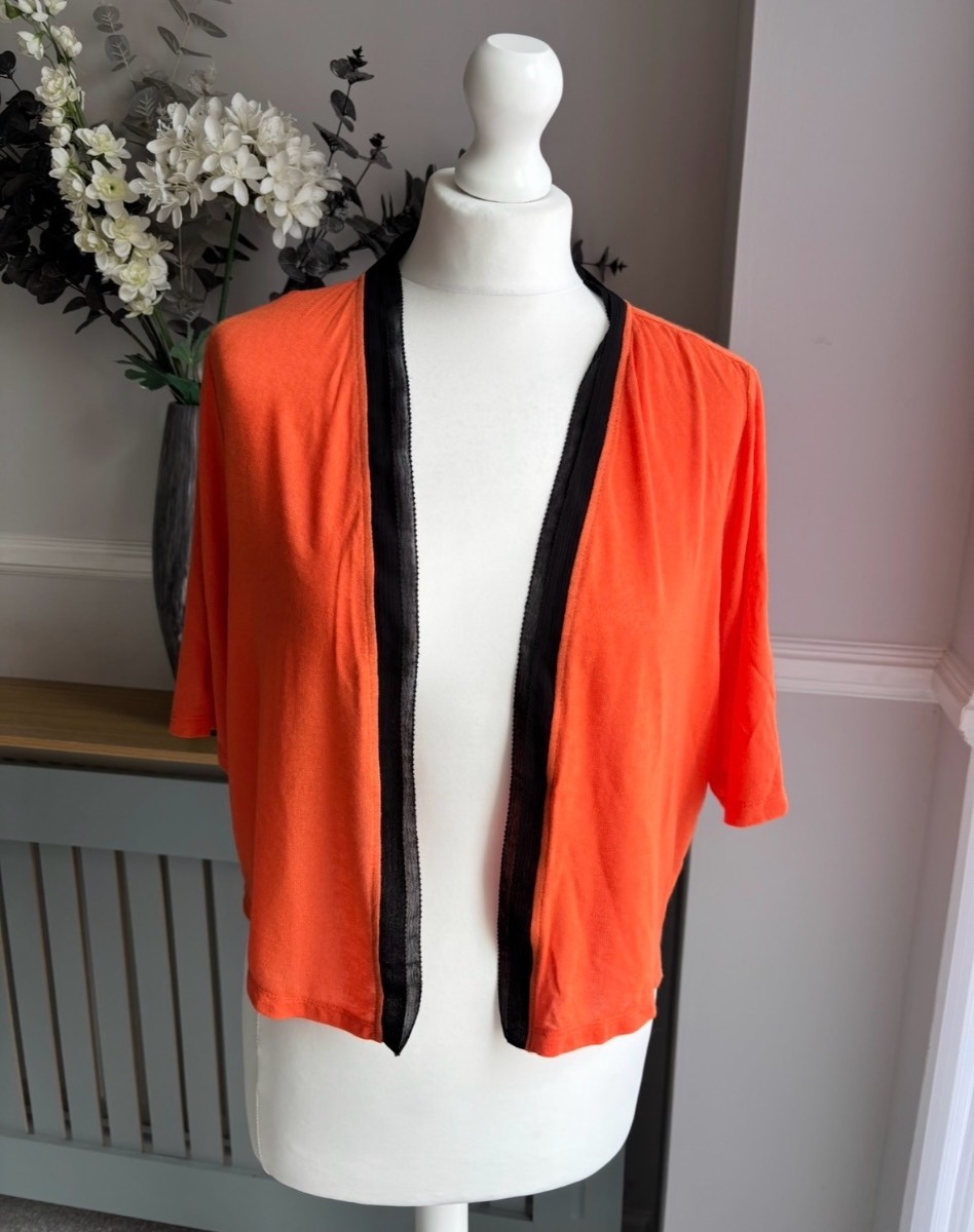 Per Una, black and orange open cardigan / bolero size 14