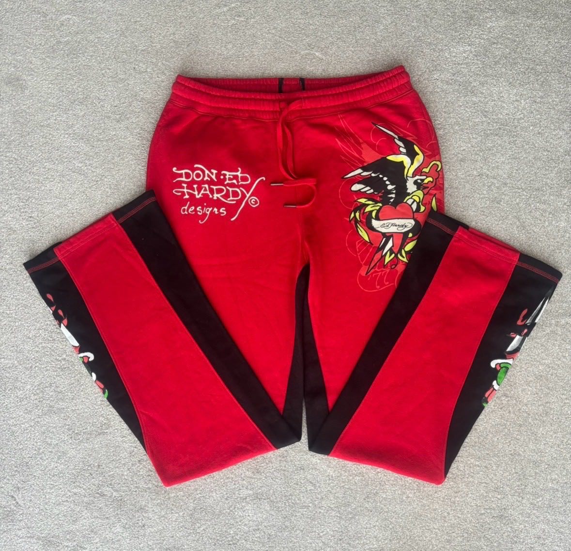 Ed hardy, black & red wide leg soft joggers, size medium