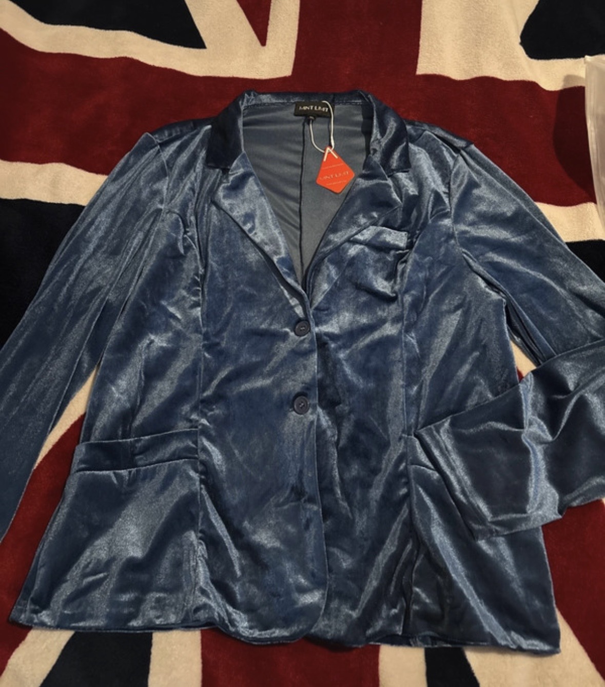Velvet feel blue jacket, blazer. Spring, autumn. Size XL. See measurements in description