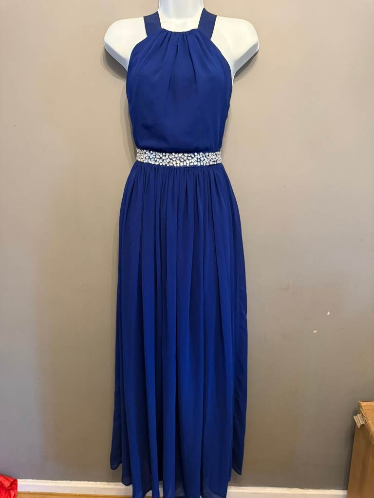 Sistaglam Royal Blue Maxi Dress UK 8 Crystal Embellished Backless Evening Prom