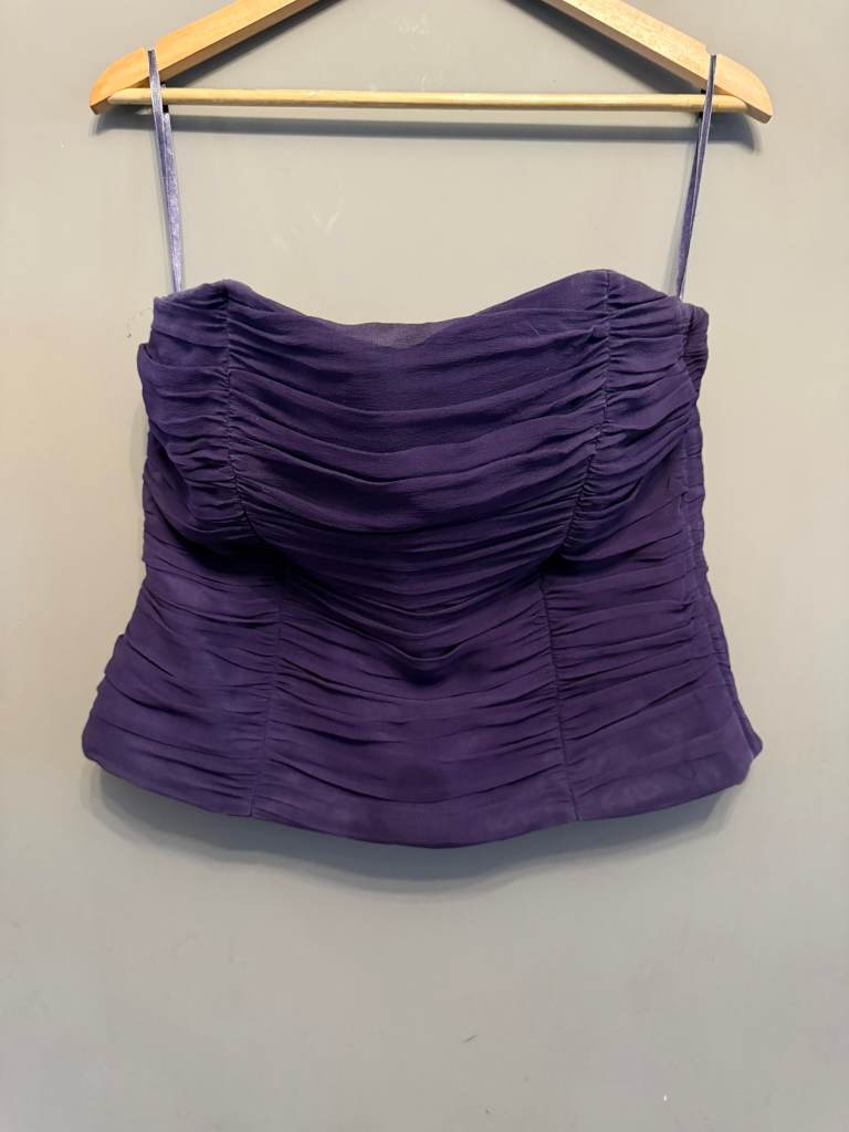 Monsoon 100% Silk Purple Ruched Corset Top UK 14 Satin Evening Party Cami