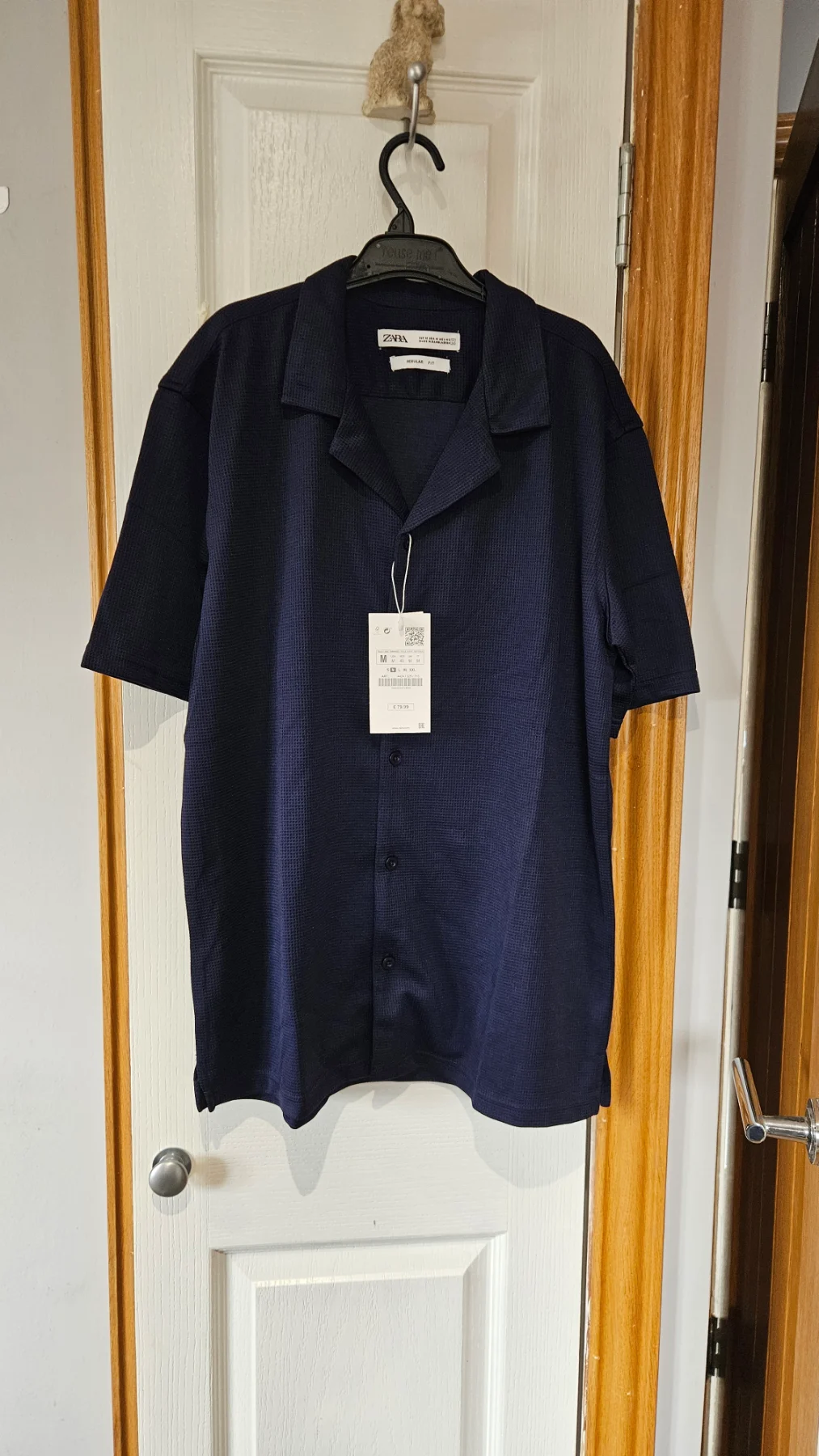 Zara mens size M Navy Blue Waffle Knit Short Sleeve Shirt and Shorts Set