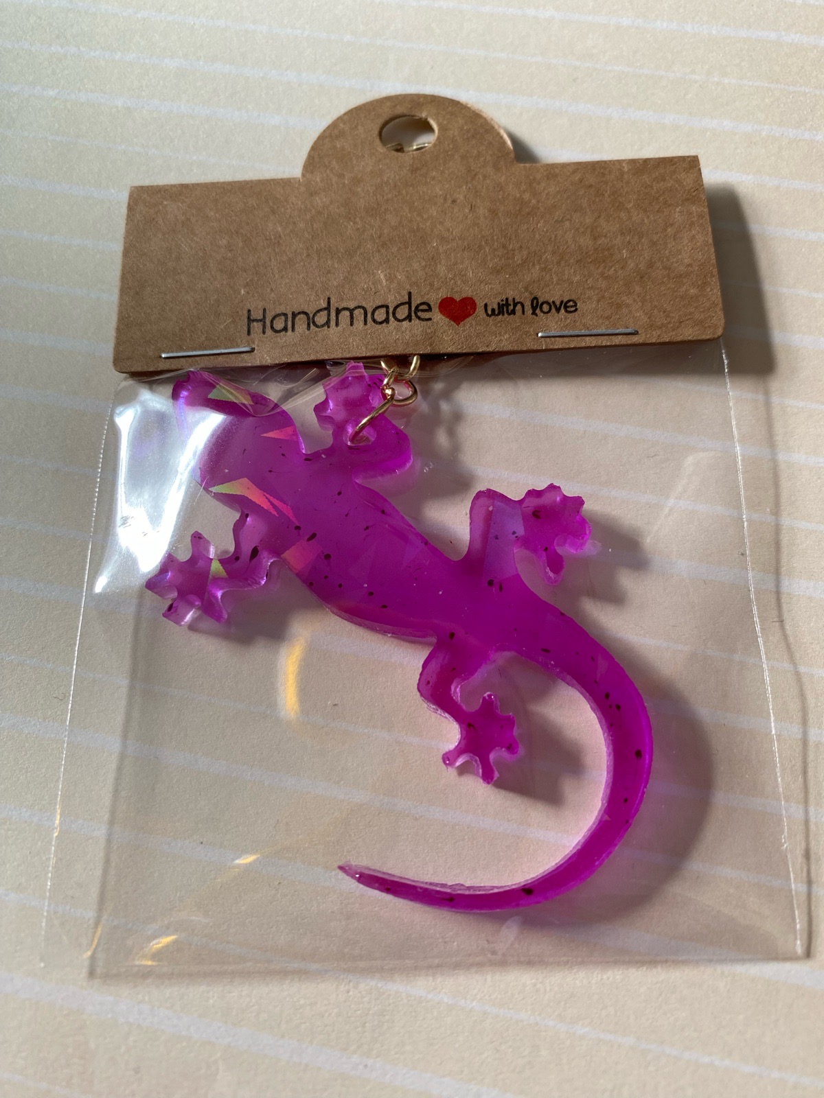 Handmade Neon Purple lizard/Gecko Resin Keychain – Holographic Glow 🦎✨