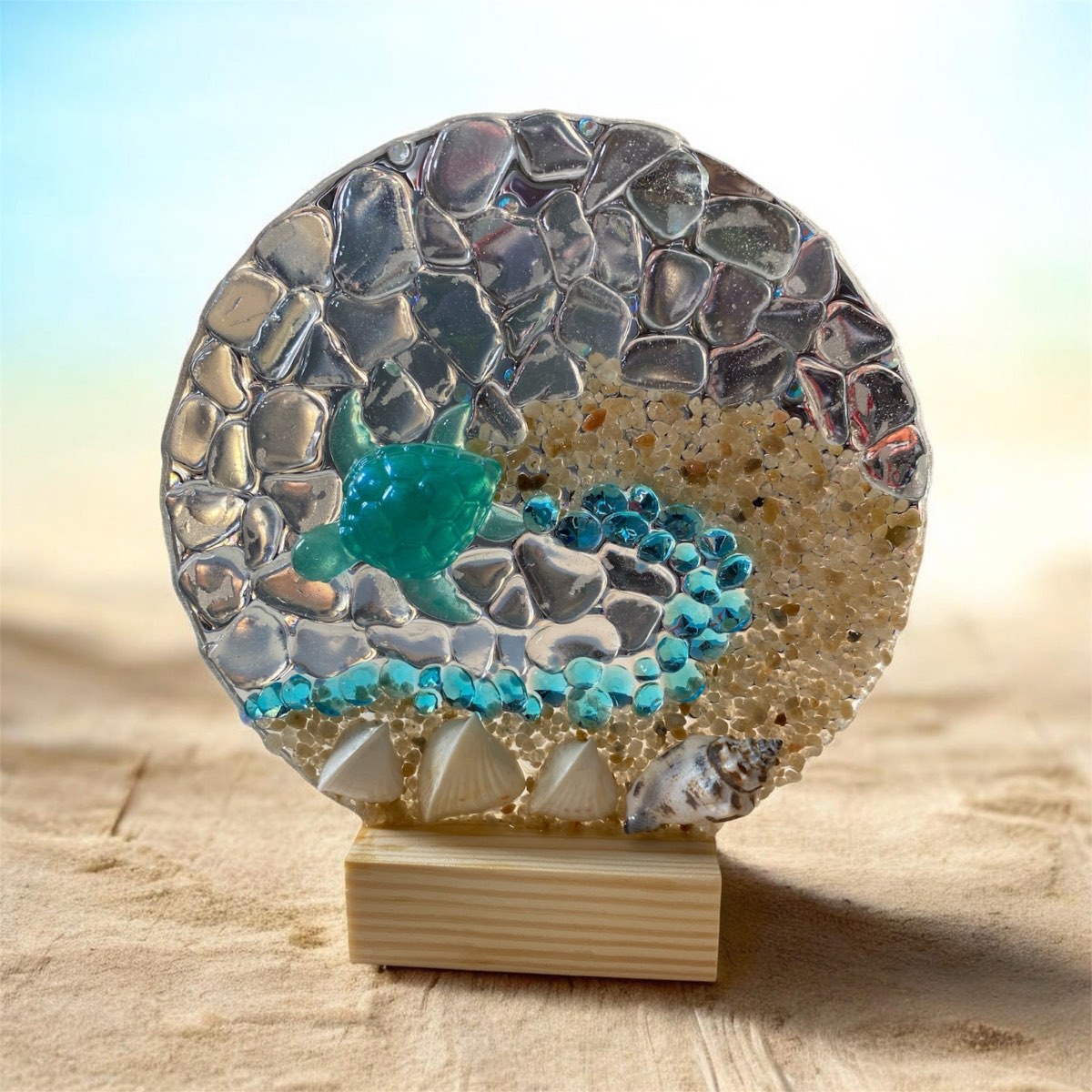 🐢 Handcrafted Sea Glass & Resin Turtle Ocean Plaque 🐢
